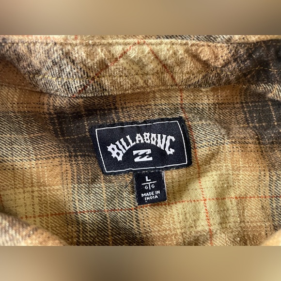 Billabong Flannel Shirt Mens L Brown Earth Tones Plaid Button Long Sleeve Beach - Picture 6 of 13